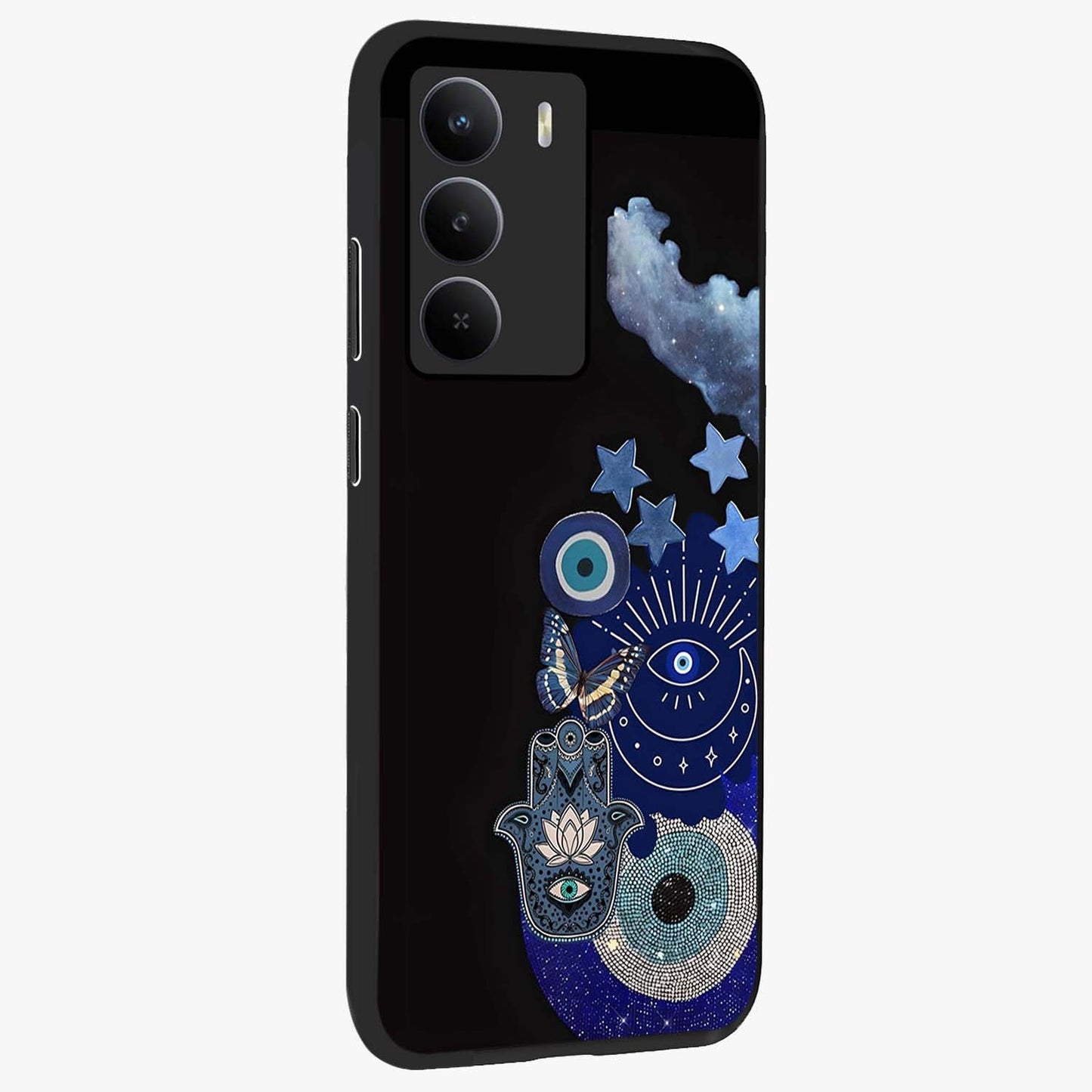 Galactic Charm Cluster Glass Case upright view showcasing glowing cosmic charm artwork with magical celestial style.