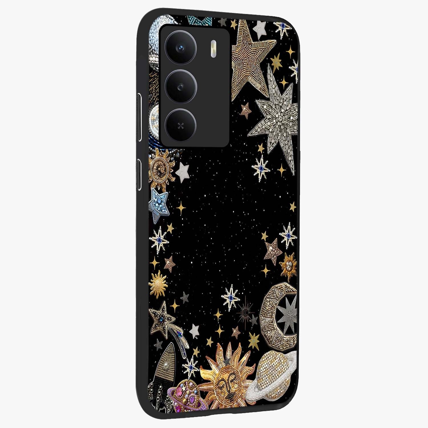 Galactic Jewel Stars Glass Case upright view showcasing glittering star jewel artwork with vibrant galaxy theme.