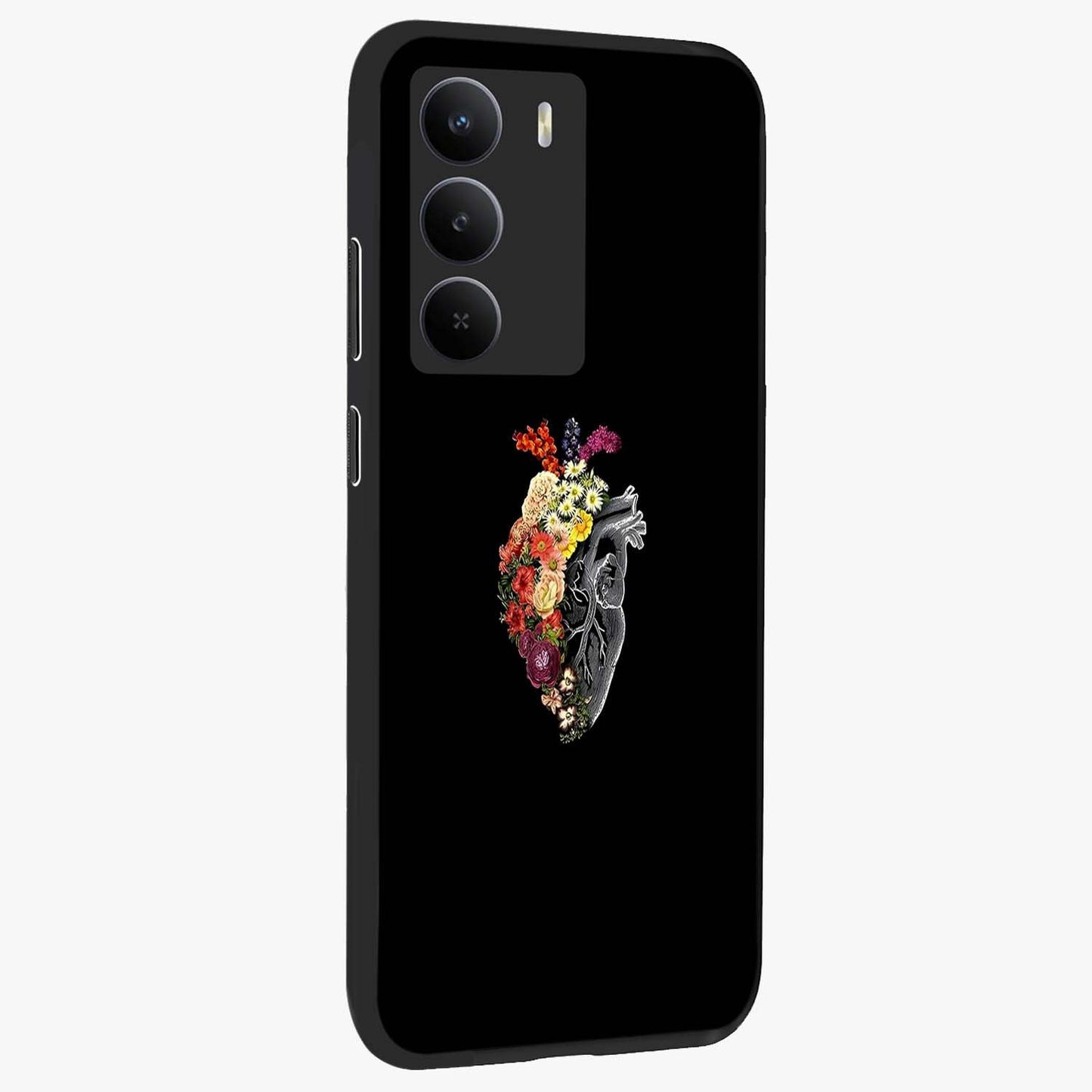 Heart With Flowers Glass Case upright view showcasing decorative heart and floral artwork with sweet romantic theme.
