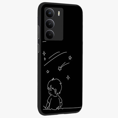Line Art Boy With Shooting Stars Glass Case upright view showcasing artistic shooting star illustration with minimal style.