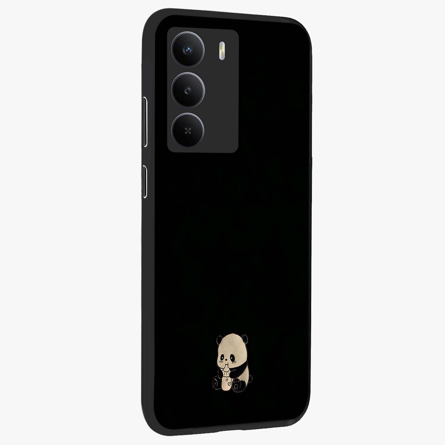 Midnight Panda Love Glass Case upright view showcasing charming panda artwork with playful romantic theme.