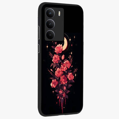 Moonlit Floral Elegance Glass Case upright view showcasing delicate floral artwork with refined night inspired theme.