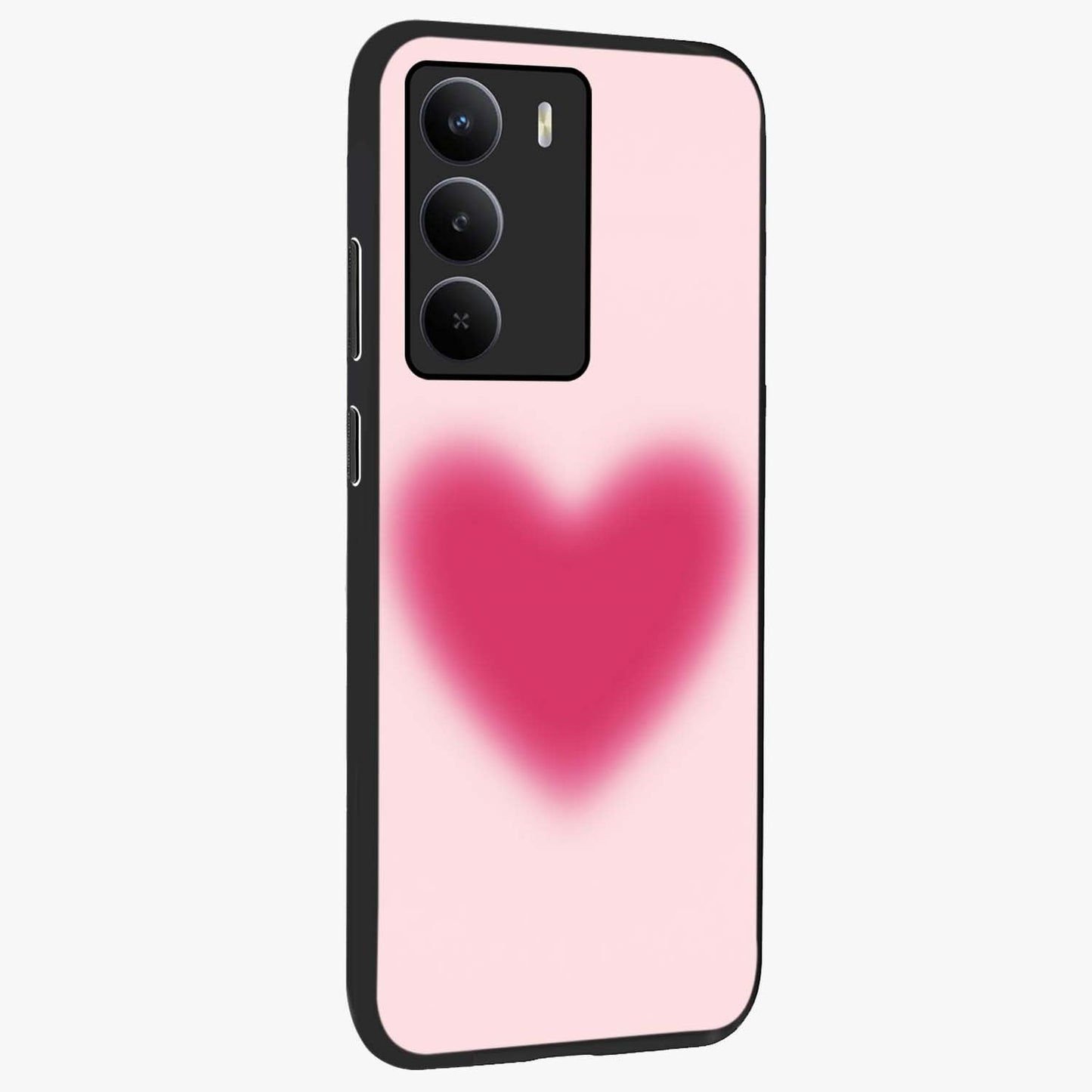 Pink Aura Heart Glass Case upright view showcasing romantic heart artwork with soft pastel theme.