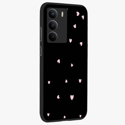 Pink Love Drops Glass Case upright view showcasing charming heart drop artwork with romantic playful theme.