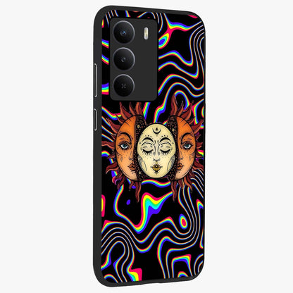 Psychedelic Sun Glass Case upright view showcasing trippy sun artwork with bold psychedelic theme.