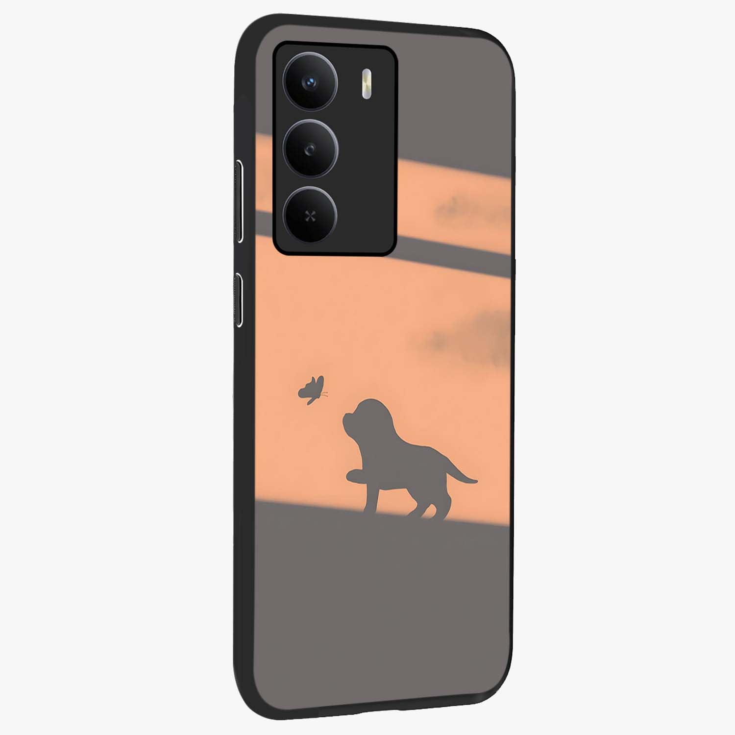 Puppy Shadow Art Glass Case upright view showcasing charming puppy artwork with creative silhouette theme.