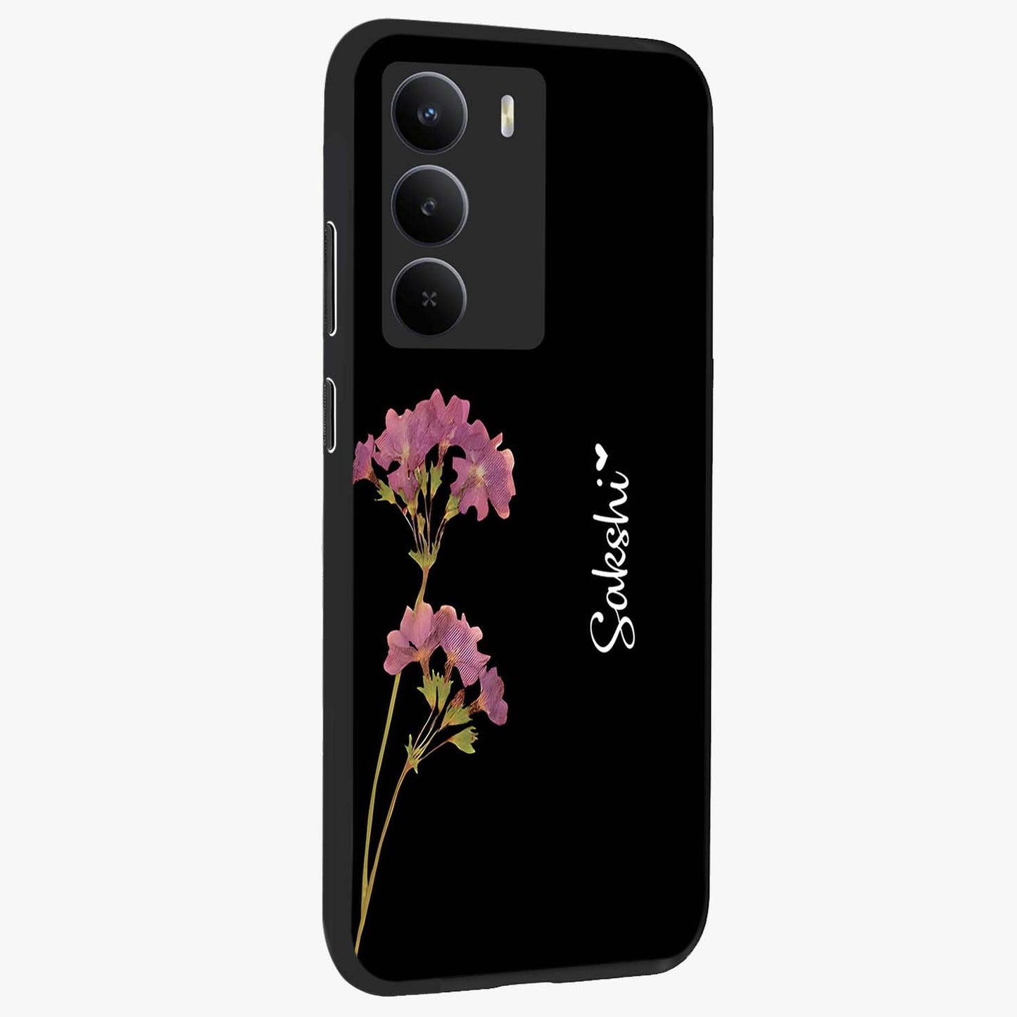Riching Lavender Flower Custom Name Glass Case upright view showcasing elegant lavender floral artwork with personalized aesthetic.