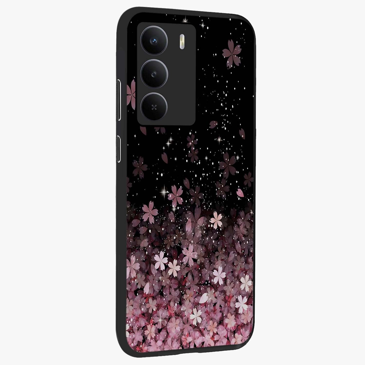 Small Starry Flowers Glass Case upright view showcasing charming floral artwork with dreamy starry theme.