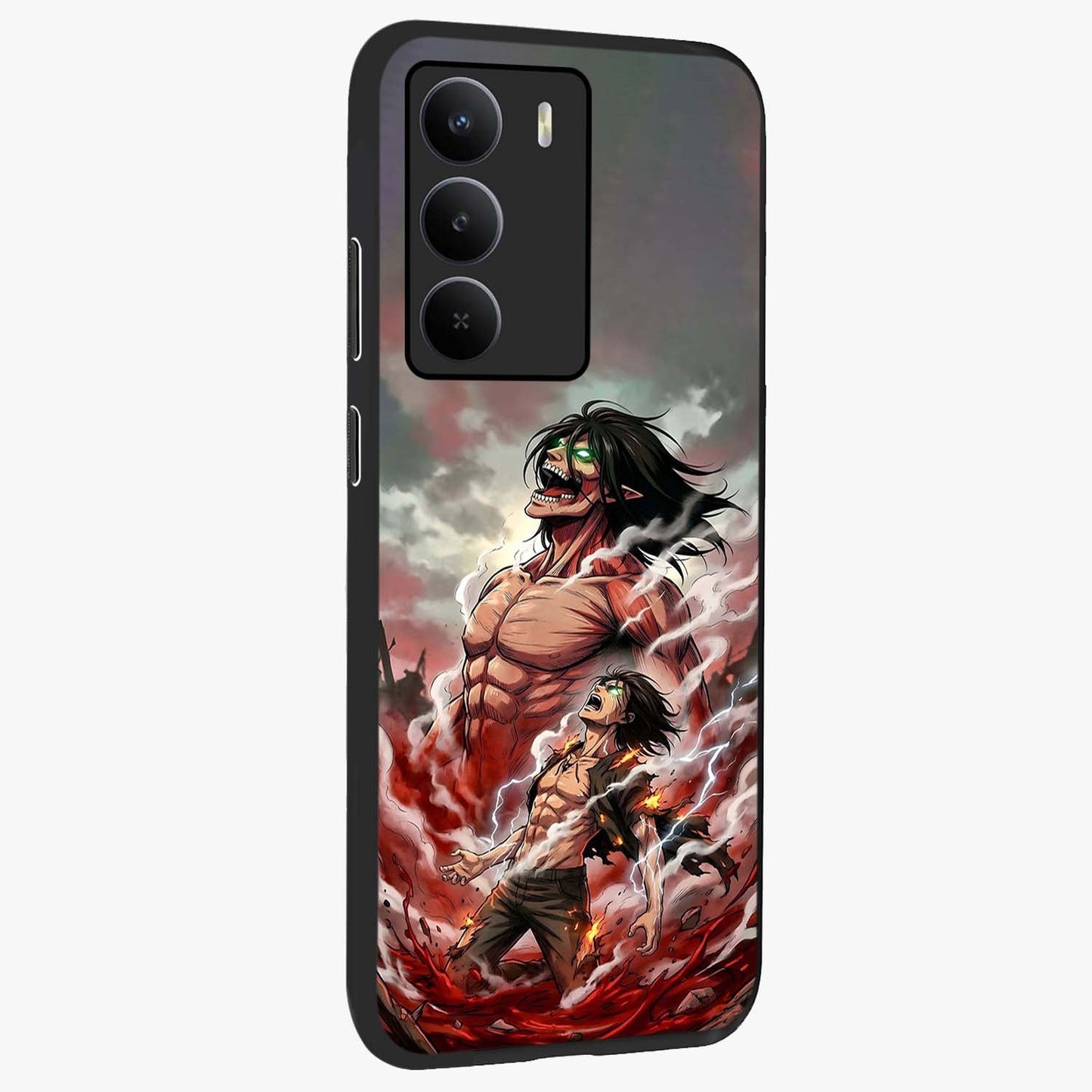 Titan Awakening Fury Glass Case upright view showcasing intense titan artwork with epic fantasy theme.
