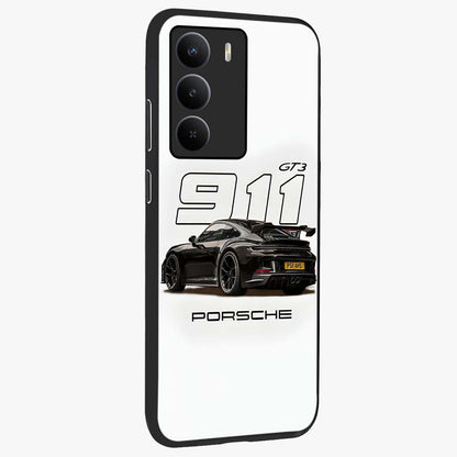 Turbo Legacy Icon Glass Case upright view showcasing bold racing inspired artwork with classic car theme.