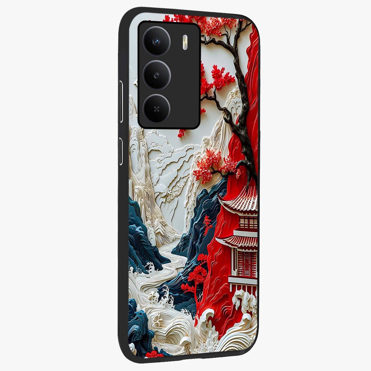 Whispers Of Sakura Waves Glass Case upright view showcasing delicate cherry blossom artwork with elegant nature theme.
