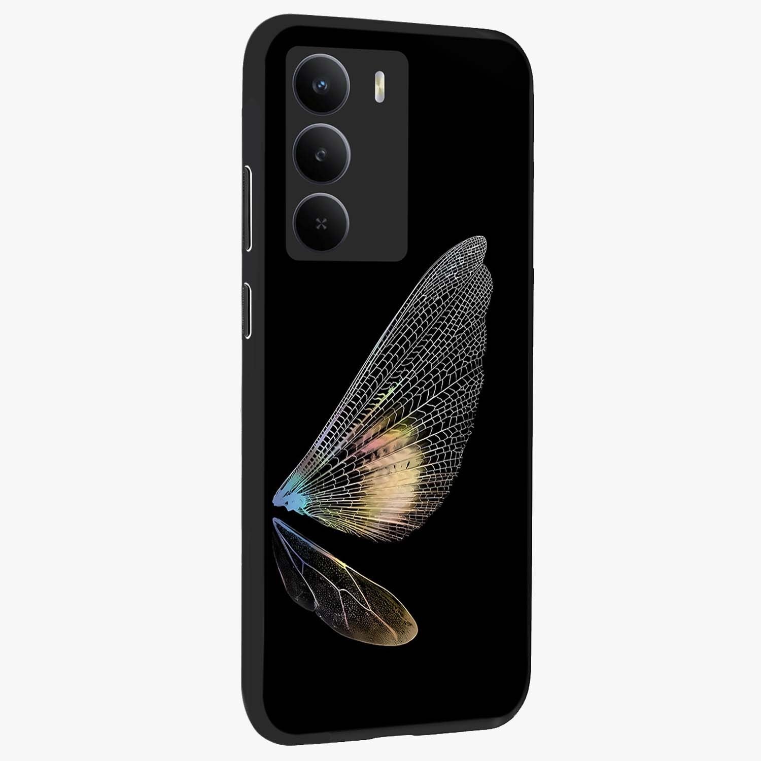 Whispers Of Wings Glass Case upright view showcasing elegant wing artwork with light airy theme.