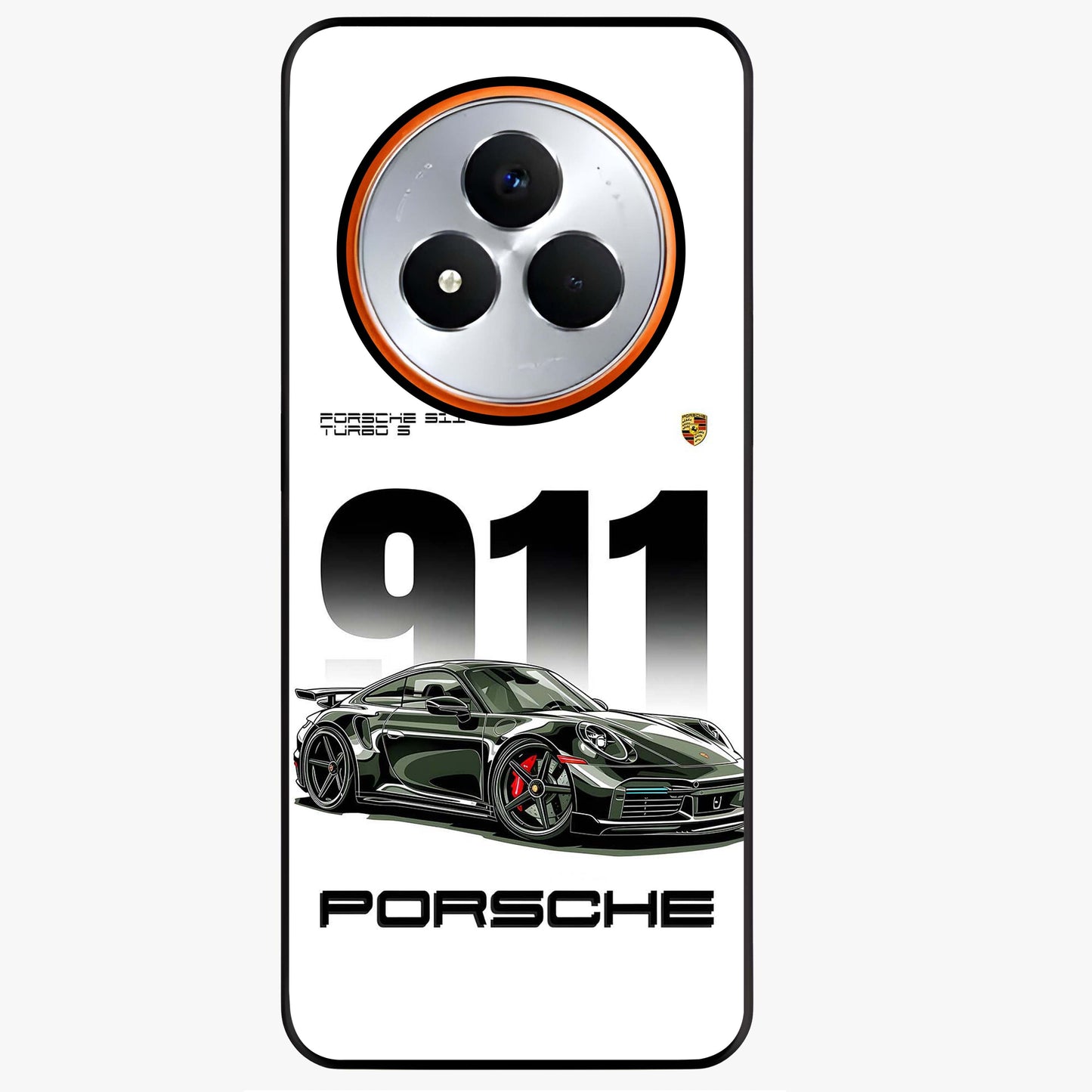 911 Turbo Dominance Glass Case showing clean flat back view with bold 911 sports car artwork and glossy glass finish.