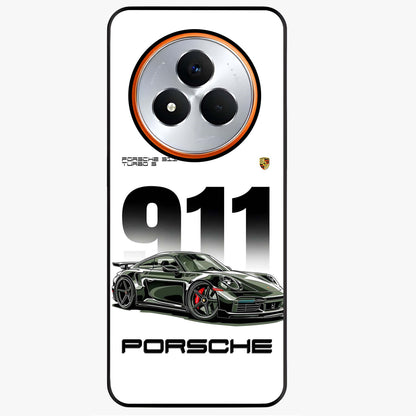 911 Turbo Dominance Glass Case showing clean flat back view with bold 911 sports car artwork and glossy glass finish.