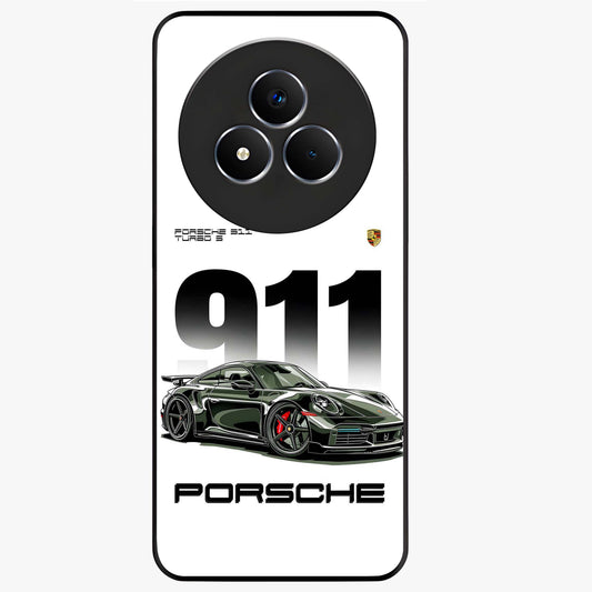 911 Turbo Dominance Glass Case showing clean flat back view with bold 911 sports car artwork and glossy glass finish.