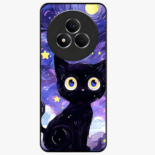 Abstract Cat Art Glass Case showing flat back view with artistic cat illustration and glossy glass finish.