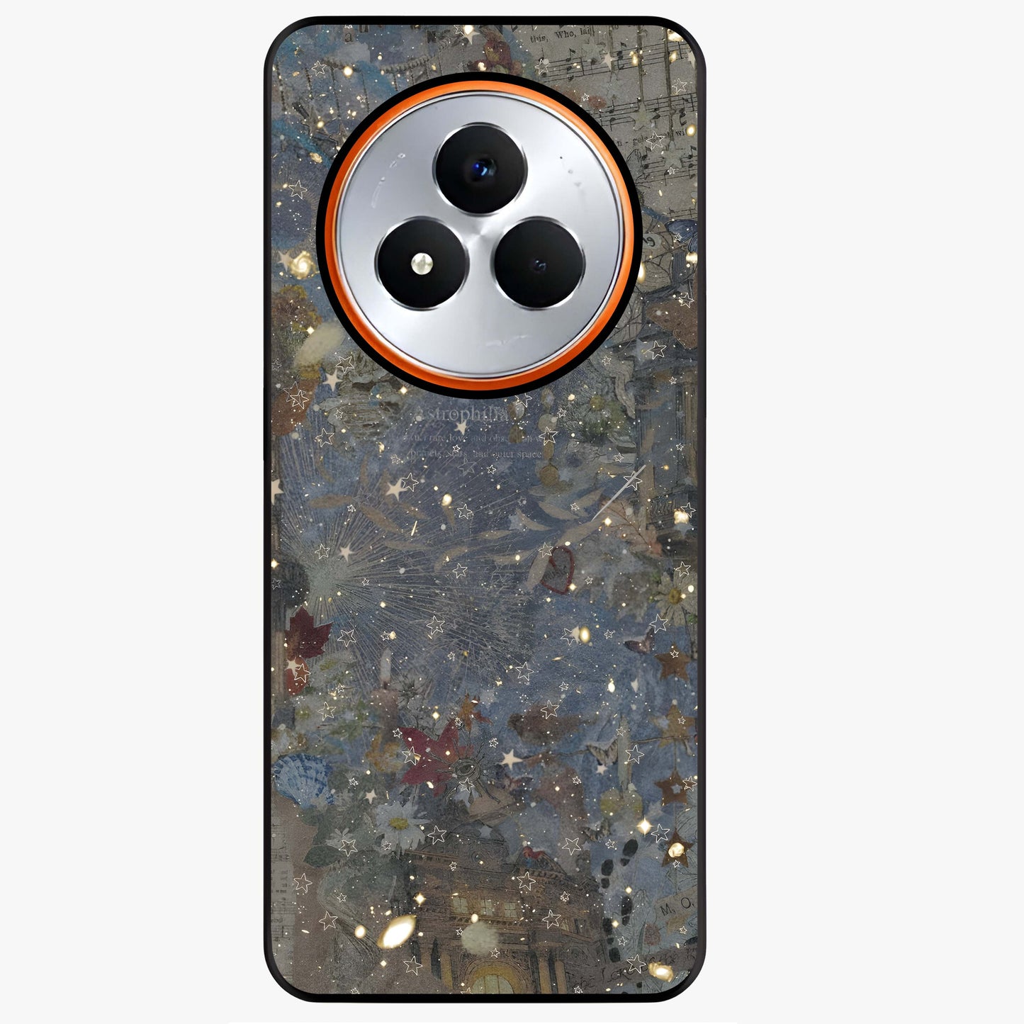 Aesthetic Astrolophia Glass Case showing flat back view with dreamy aesthetic design and glossy glass finish.