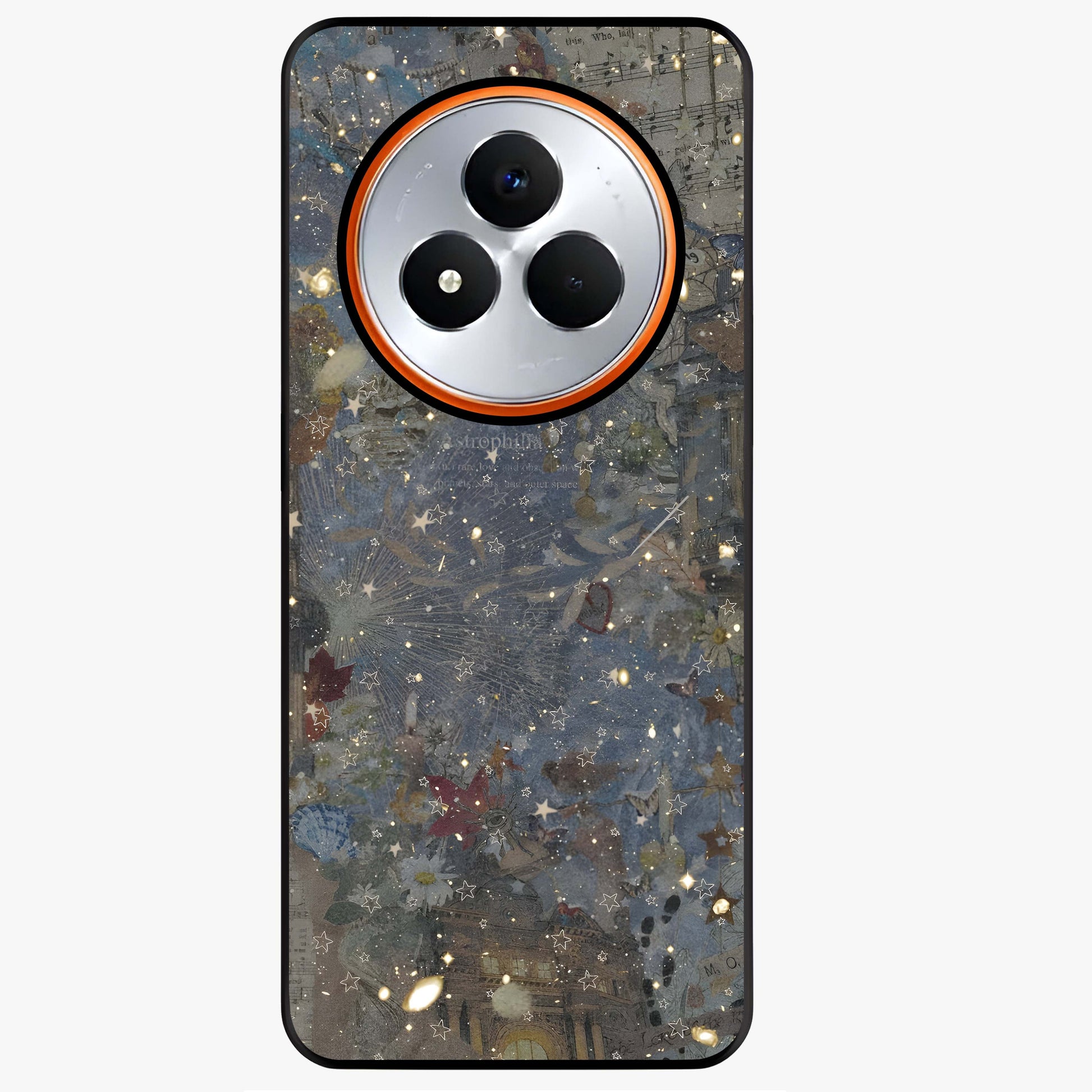 Aesthetic Astrolophia Glass Case showing flat back view with dreamy aesthetic design and glossy glass finish.