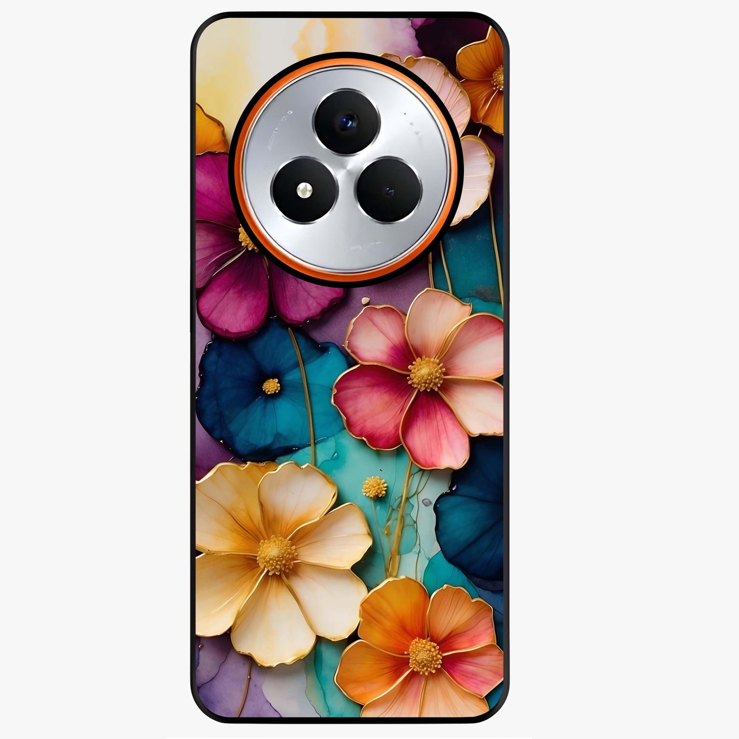 Artlyn Grace Flower Pattern Glass Case showing flat back view with elegant floral pattern artwork and glossy glass finish.