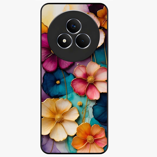 Artlyn Grace Flower Pattern Glass Case showing flat back view with elegant floral pattern artwork and glossy glass finish.