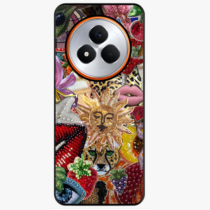 Beaded Fashion Jungle Glass Case showing flat back view with vibrant jungle inspired bead artwork and glossy glass finish.