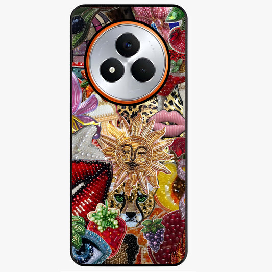 Beaded Fashion Jungle Glass Case showing flat back view with vibrant jungle inspired bead artwork and glossy glass finish.