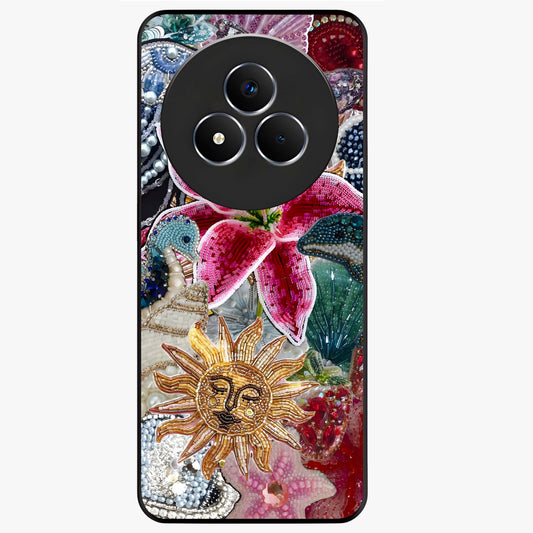 Beaded Garden Fantasy Glass Case showing flat back view with dreamy garden bead artwork and glossy glass finish.