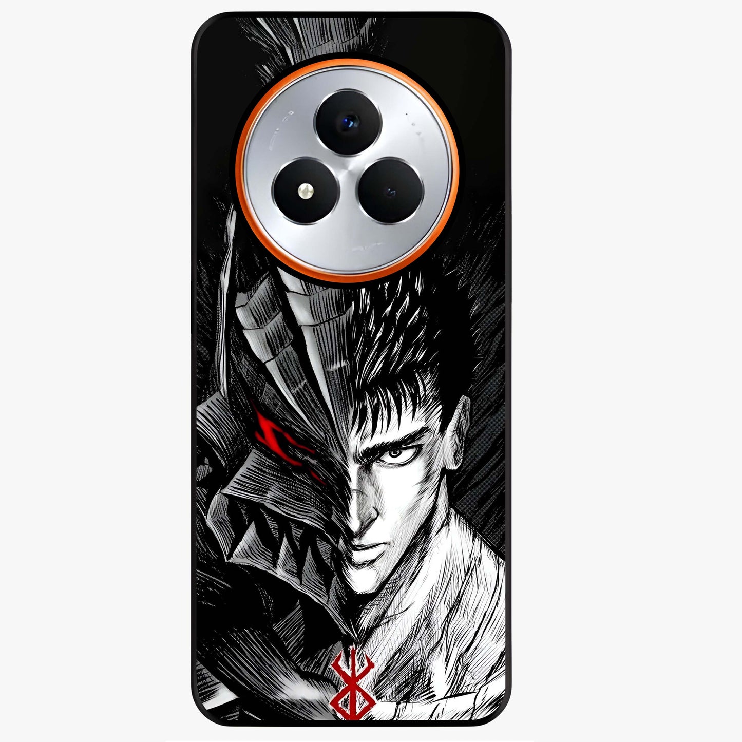 Berserker Blood Oath Glass Case showing flat back view with fierce warrior inspired artwork and glossy glass finish.