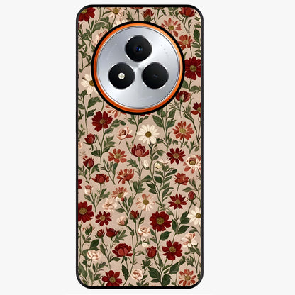 Biege Flower With Leaf Glass Case showing flat back view with soft beige floral artwork and glossy glass finish.