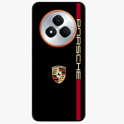 Black Minimal Porsche Glass Case showing flat back view with sleek minimal sports car artwork and glossy glass finish.