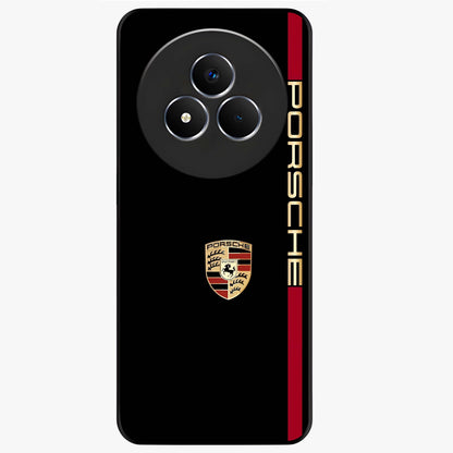 Black Minimal Porsche Glass Case showing flat back view with sleek minimal sports car artwork and glossy glass finish.