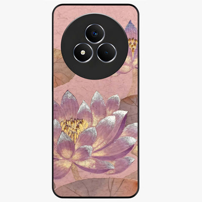 Blossom Mist Lotus Glass Case showing flat back view with serene lotus blossom artwork and glossy glass finish.