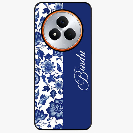 Blue Vintage Floral Pattern Glass Case upright view showcasing timeless floral illustration with vintage inspired style.