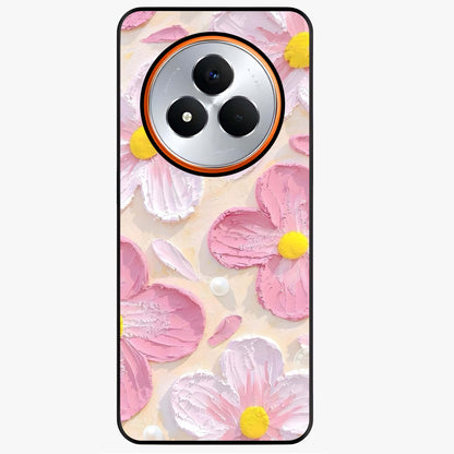 Blush Bloom Texture Glass Case showing flat back view with soft blush floral texture artwork and glossy glass finish.