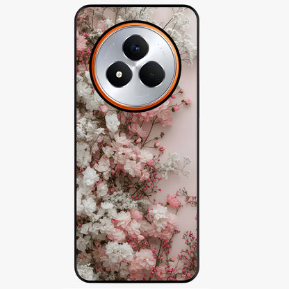 Blush Blossom Cloud Glass Case showing flat back view with dreamy blush cloud blossom artwork and glossy glass finish.