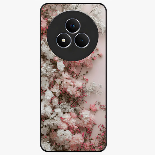 Blush Blossom Cloud Glass Case showing flat back view with dreamy blush cloud blossom artwork and glossy glass finish.