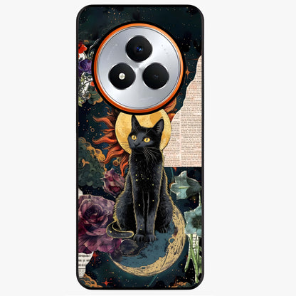 Celestial Black Cat Glass Case showing flat back view with mystical black cat artwork and glossy glass finish.