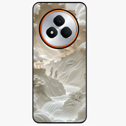 Celestial Origami Glass Case showing flat back view with artistic origami inspired celestial artwork and glossy glass finish.