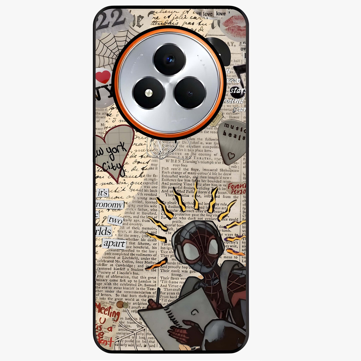 City Dream Sketch Glass Case showing flat back view with artistic city skyline sketch artwork and glossy glass finish.