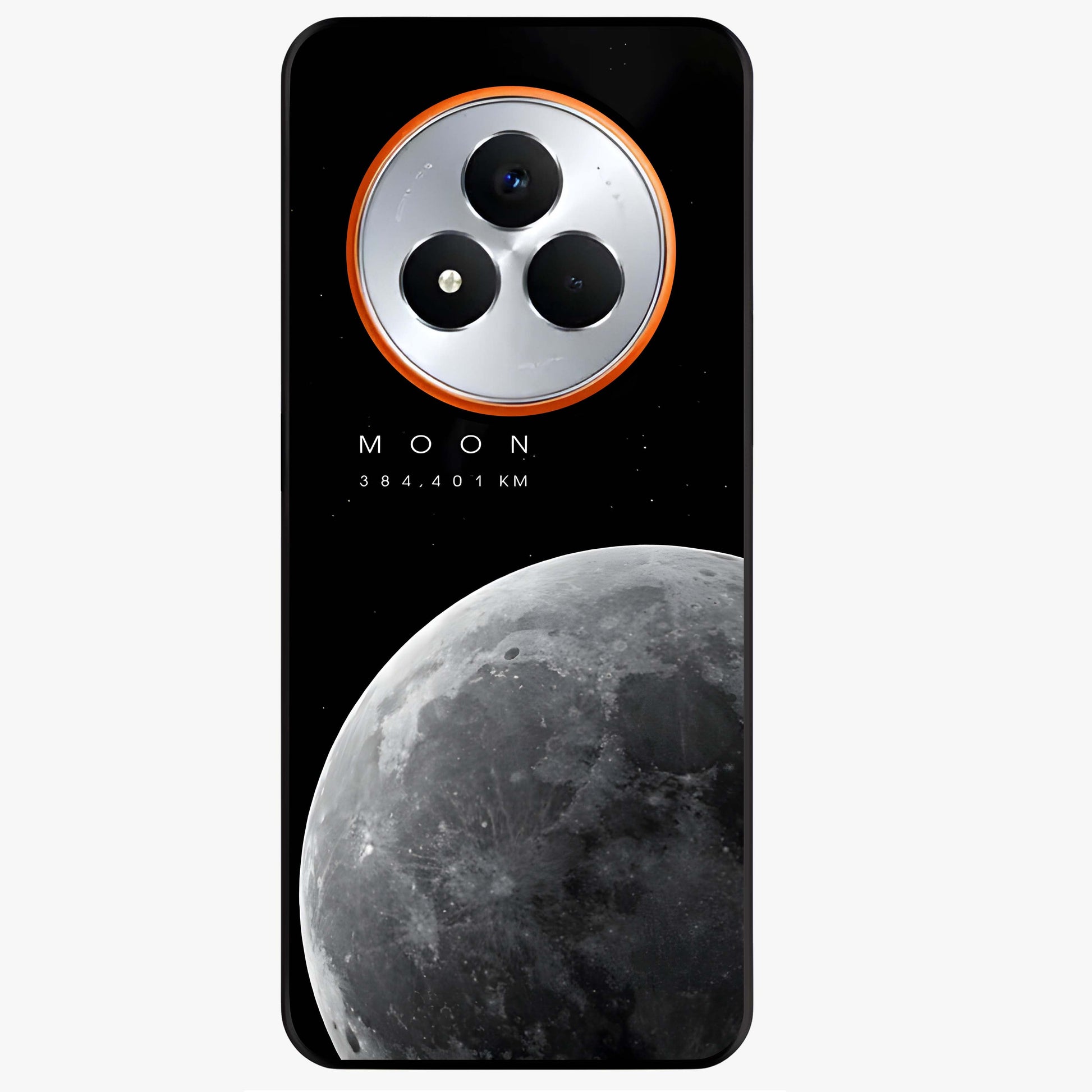 Cosmic Moon Glow Glass Case showing flat back view with glowing moon artwork and glossy glass finish.