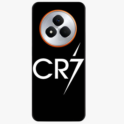 Cr7 Elite Strike Glass Case showing flat back view with dynamic football inspired artwork and glossy glass finish.