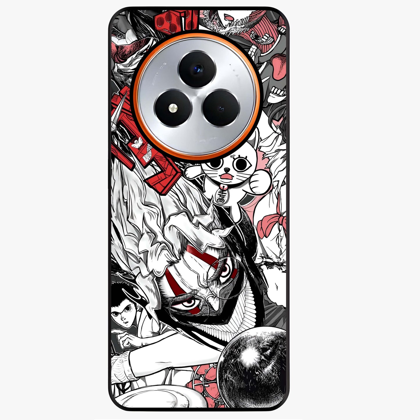 Crimson Chaos Panel Glass Case showing flat back view with bold crimson abstract artwork and glossy glass finish.