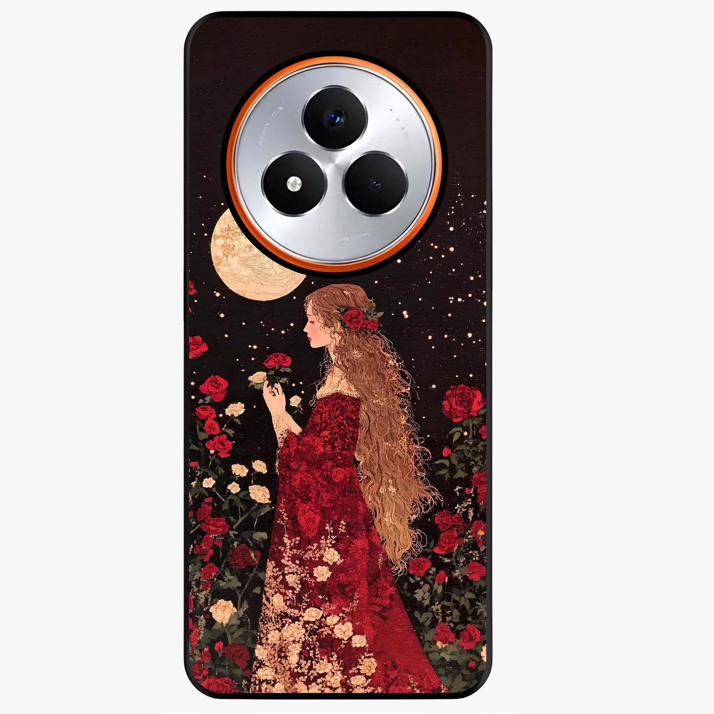 Crimson Dreams Glass Case showing flat back view with dreamy crimson artwork and glossy glass finish.