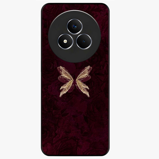 Crimson Fade Butterfly Glass Case showing flat back view with fading butterfly artwork and glossy glass finish.