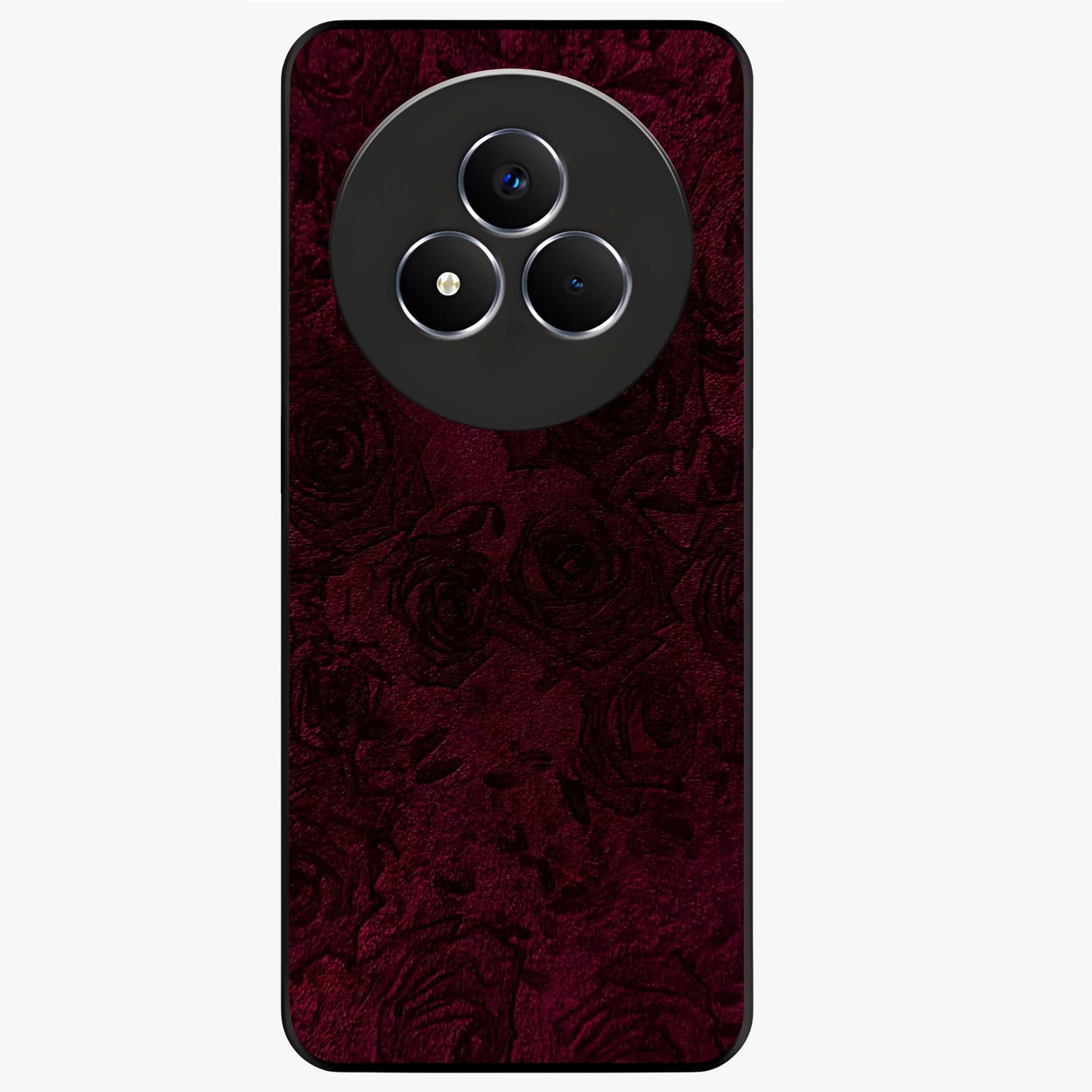 Crimson Fade Flow Glass Case showing flat back view with flowing crimson gradient artwork and glossy glass finish.