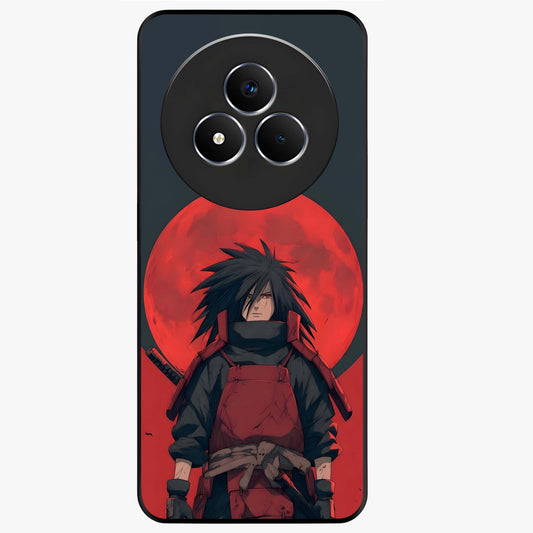 Crimson Moon Warlord Glass Case showing flat back view with mystical moon warrior artwork and glossy glass finish.