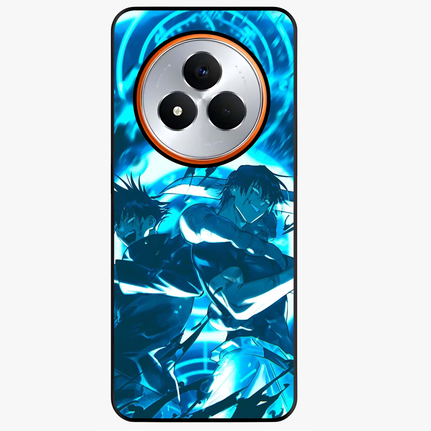 Cursed Energy Clash Glass Case showing flat back view with intense cursed energy artwork and glossy glass finish.
