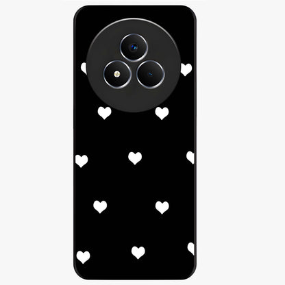 Cute And Simple White Hearts Glass Case showing flat back view with minimal white heart pattern and glossy glass finish.
