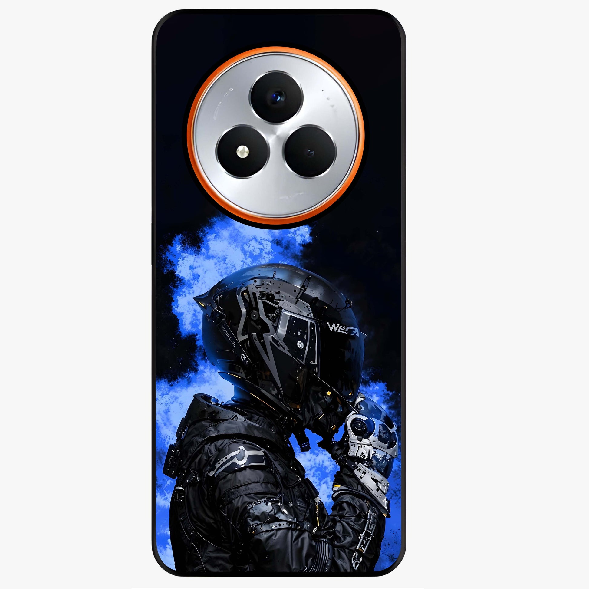 Cyber Sentinel Protocol Glass Case showing flat back view with futuristic cyber themed artwork and glossy glass finish.