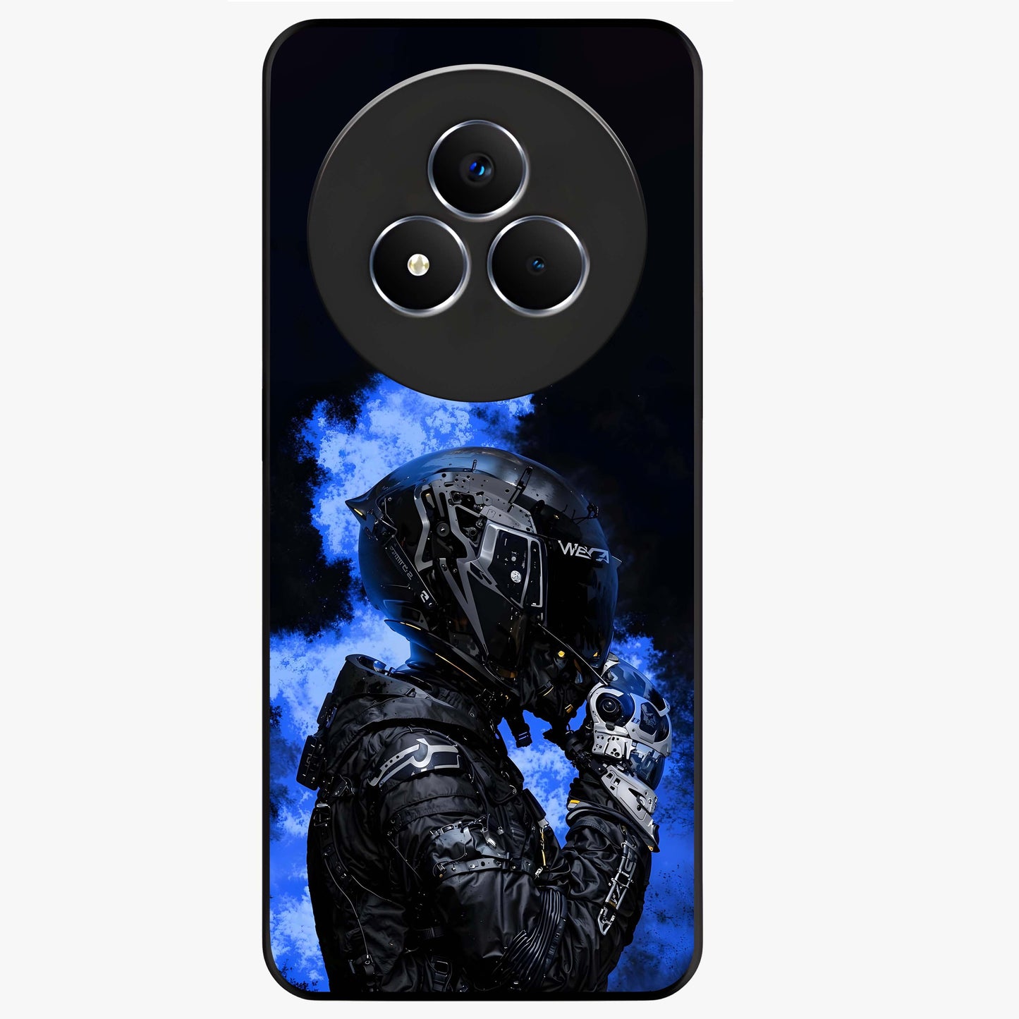Cyber Sentinel Protocol Glass Case showing flat back view with futuristic cyber themed artwork and glossy glass finish.